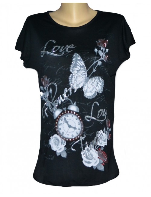 Tricou lung femei Flowers & Time S - XL (38-44)