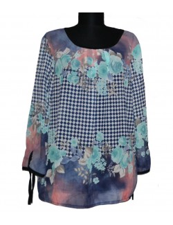 Bluza din voal cu romburi si flori pentru femei, M