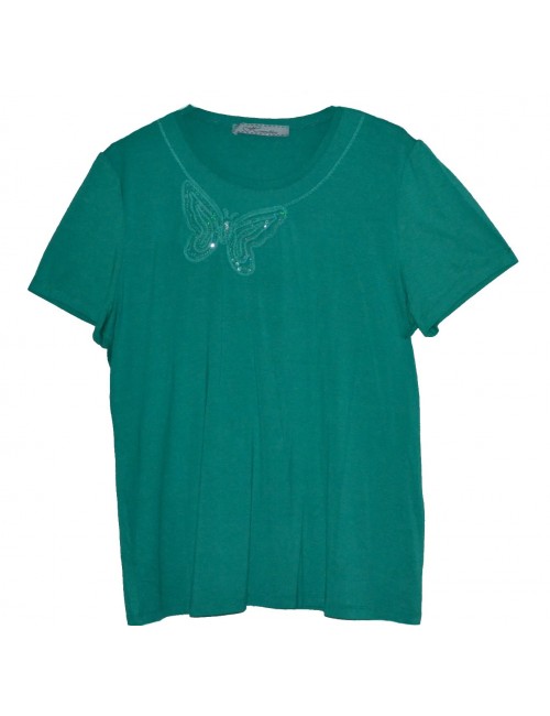 Tricou femei, verde cu fluture din paiete, m 46
