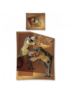 Lenjerie pat Dinozauri T-Rex 140 x 200 cm maro