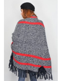 Poncho tricotat pentru femei bleumarin - alb