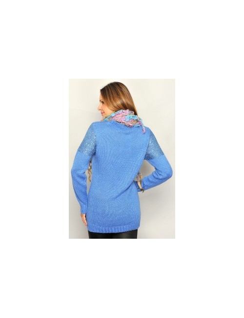 Pulover lung culoare albastra pentru femei M - XL