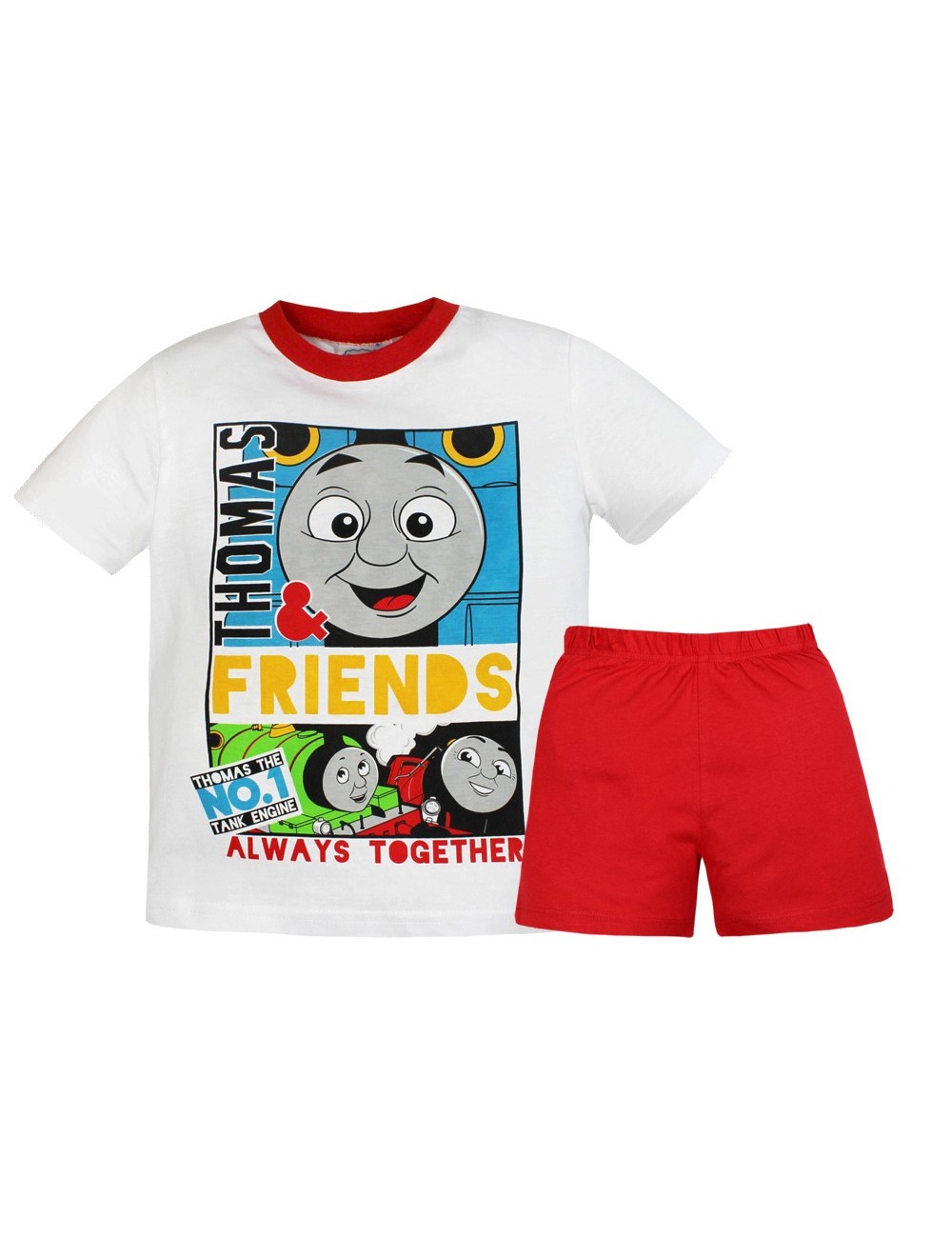 Pijama copii, Locomotiva Thomas, alb-rosu, 2-5 ani