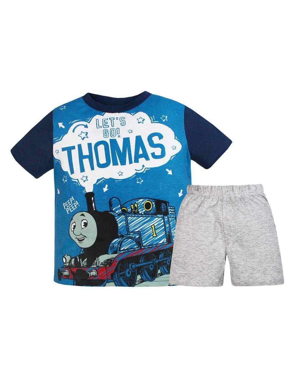 Pijama copii, Locomotiva Thomas, albastru-gri, 2-5 ani