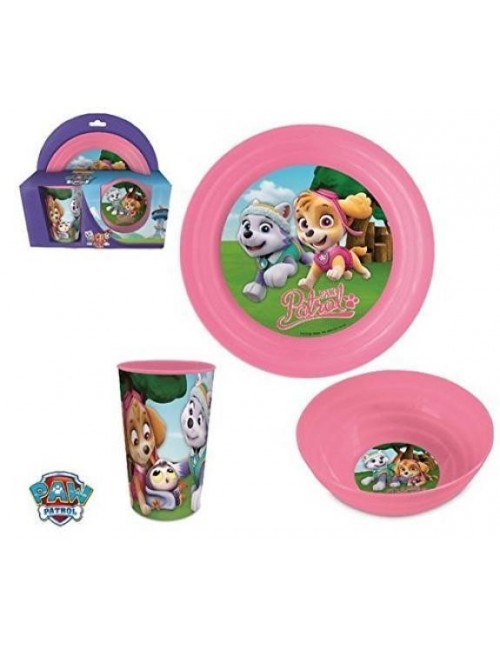 Set mic dejun 3 piese, Paw Patrol Skye & Everest, roz
