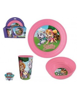 Set mic dejun 3 piese, Paw Patrol Skye & Everest, roz