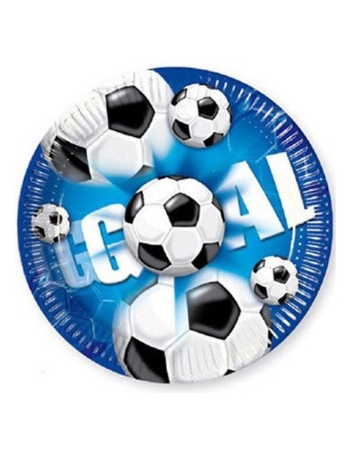 Set 8 farfurii petrecere, Fotbal, 23 cm, albastru