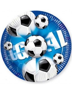 Set 8 farfurii petrecere, Fotbal, 23 cm, albastru