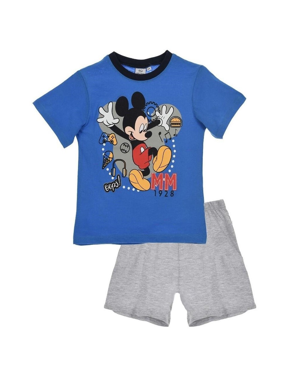 Pijama Mickey Mouse, albastru-gri, baieti 3-8 ani