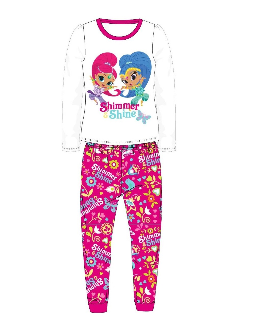 Pijama Shimmer si Shine, alb-roz, fete 4 - 8 ani