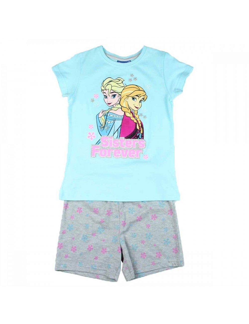 Pijama Ana si Elsa Frozen, fete 2-8 ani, bleu/gri