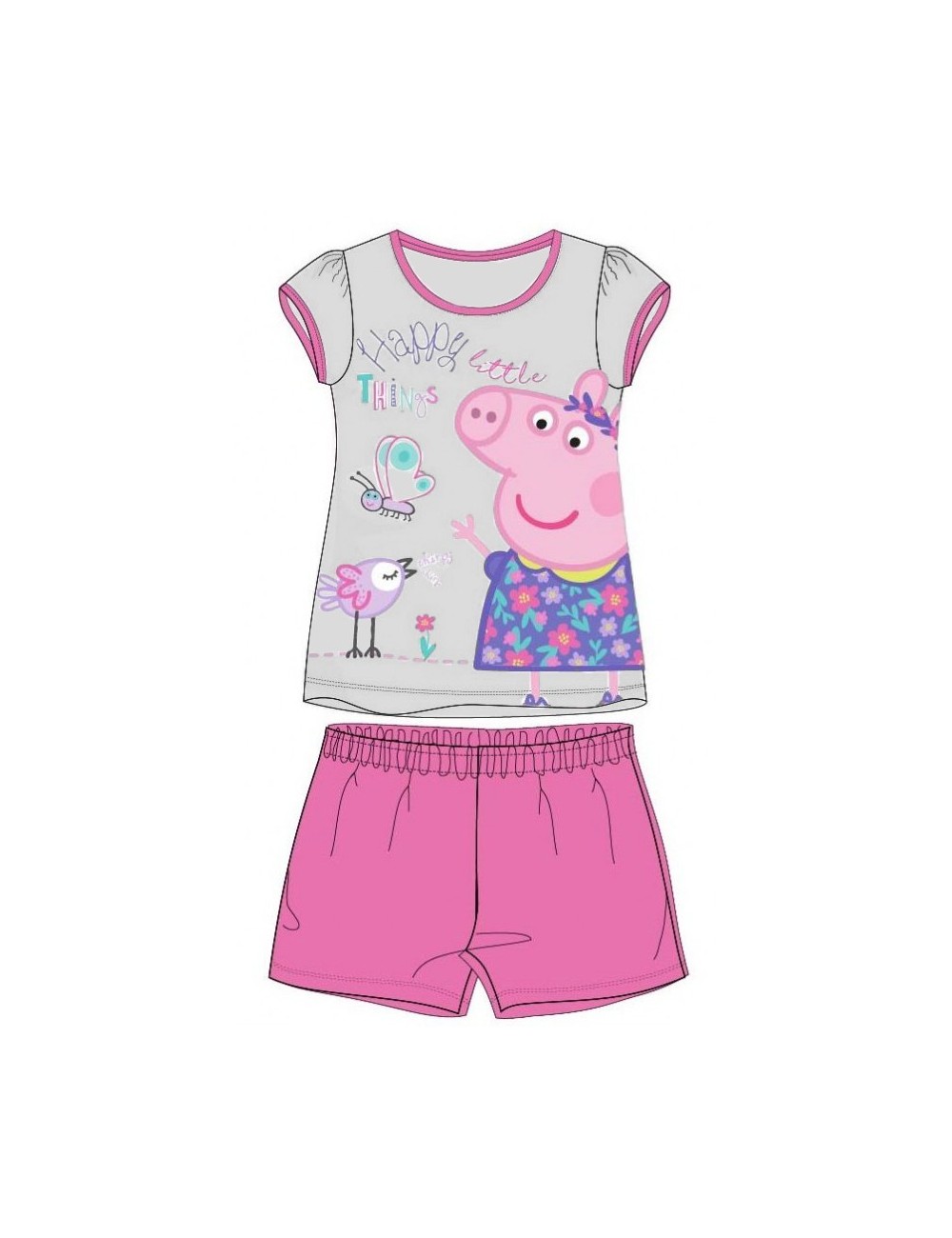 Pijama Peppa Pig, gri-roz, fete 2-7 ani