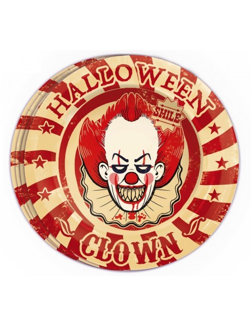 Set 8 farfurii party Clown Halloween, 23 cm