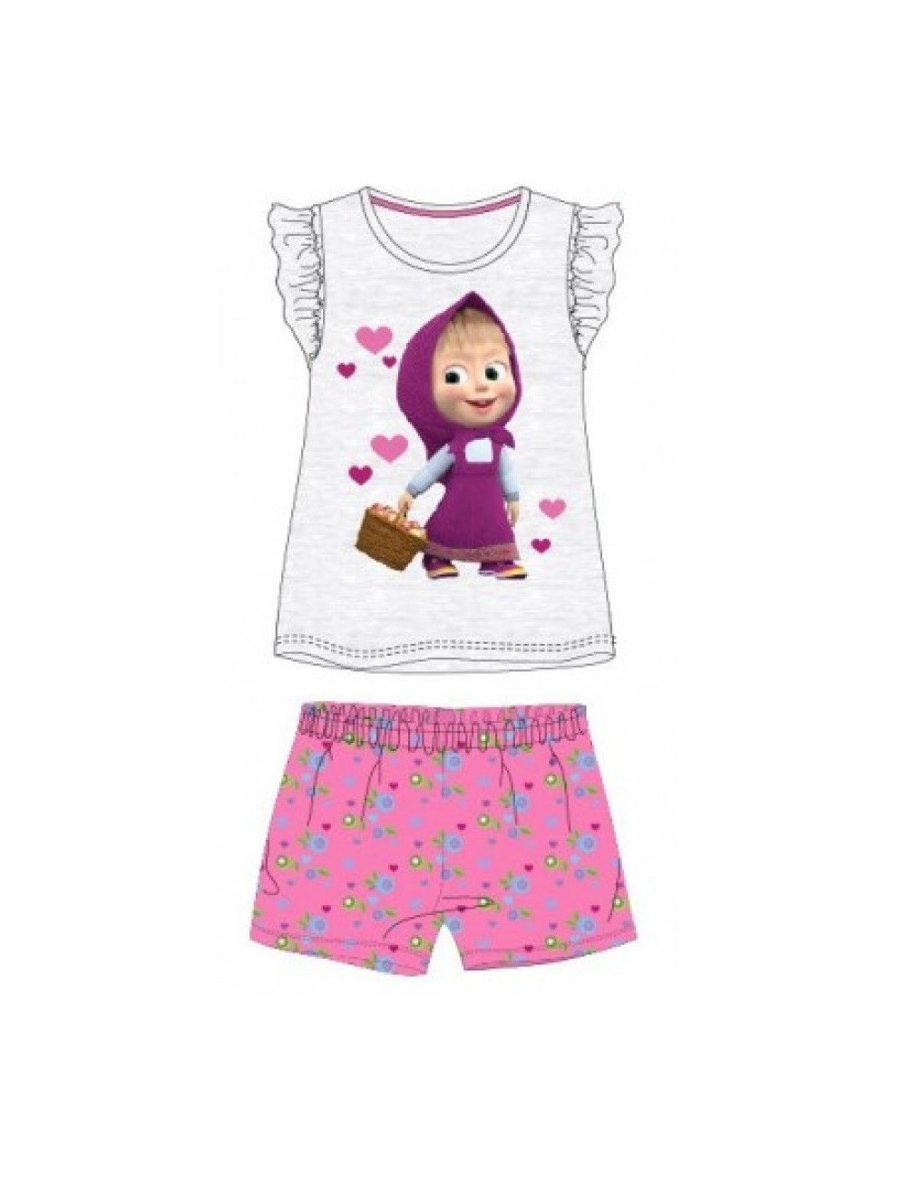 Pijama vara, Masaha si ursul, gri-roz, copii 2-7 ani