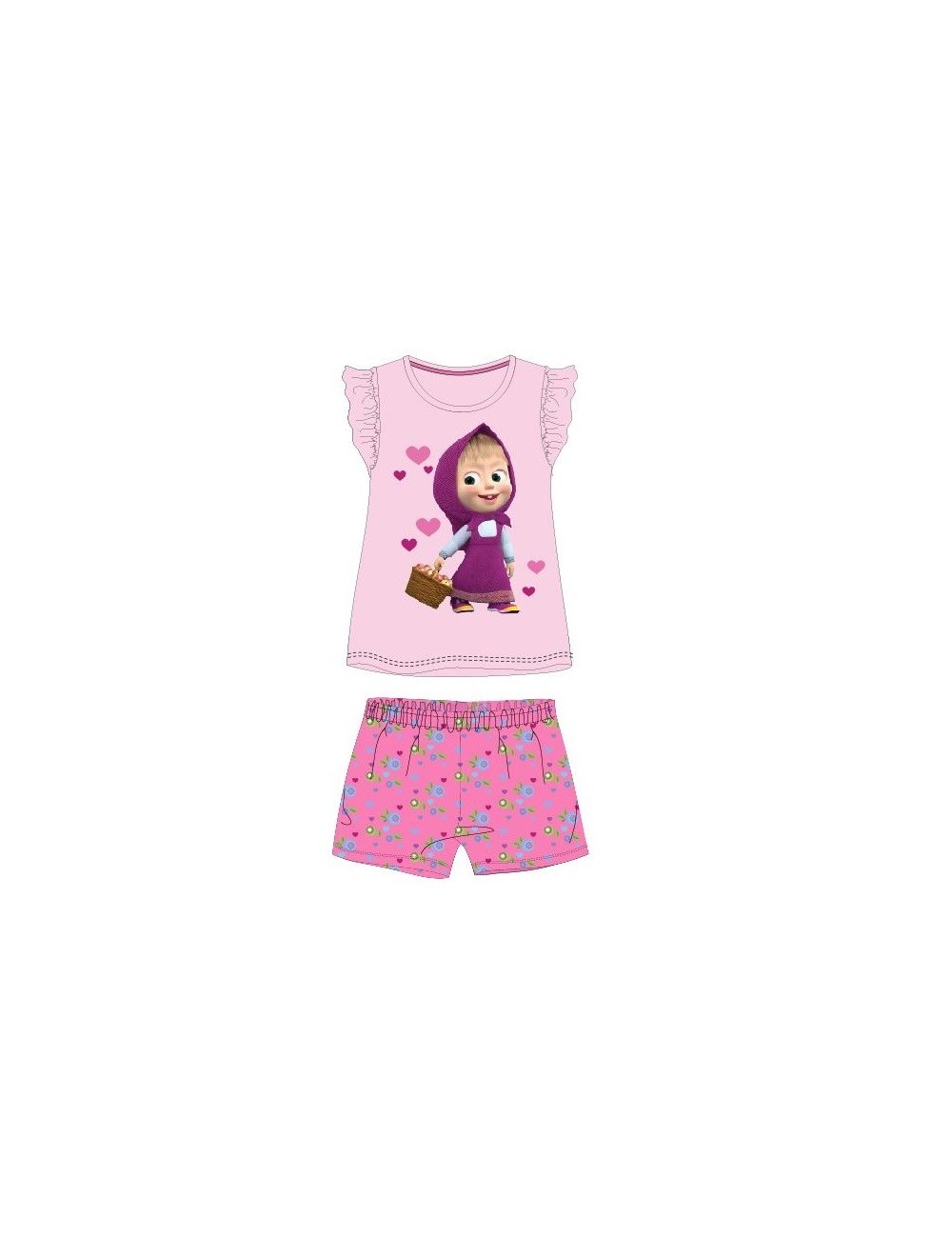 Pijama vara, Masaha si ursul, roz, copii 2-7 ani