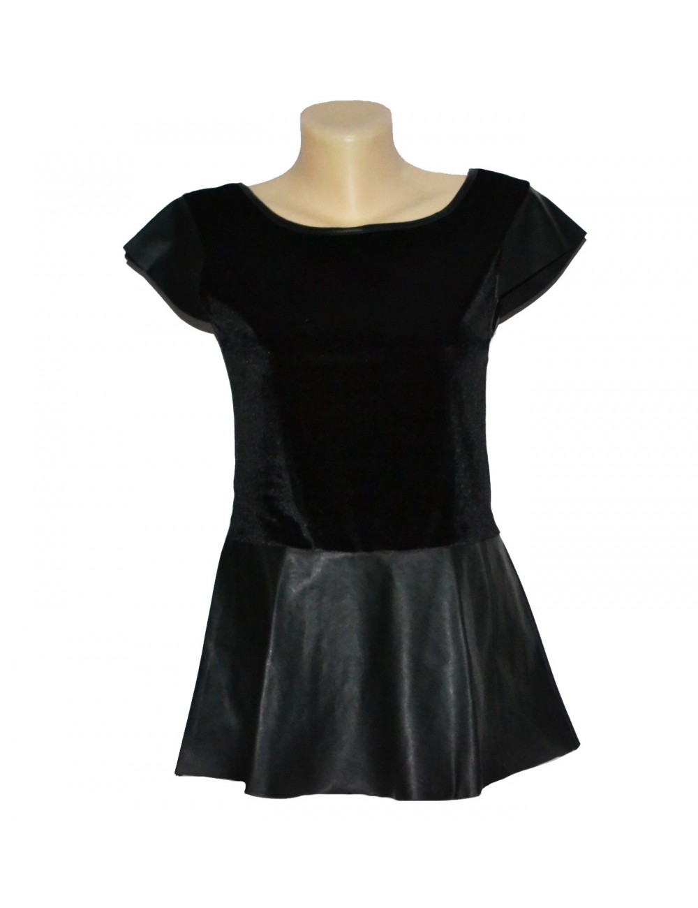 Bluza dama, catifea cu piele ecologica, neagra