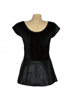 Bluza dama, catifea cu piele ecologica, neagra