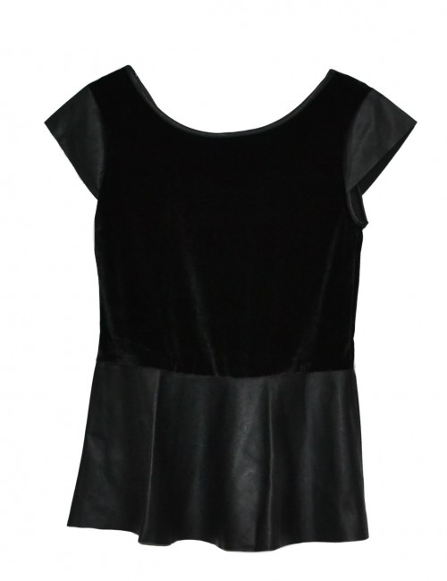 Bluza dama, catifea cu piele ecologica, neagra