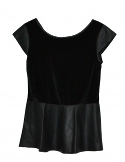 Bluza dama, catifea cu piele ecologica, neagra