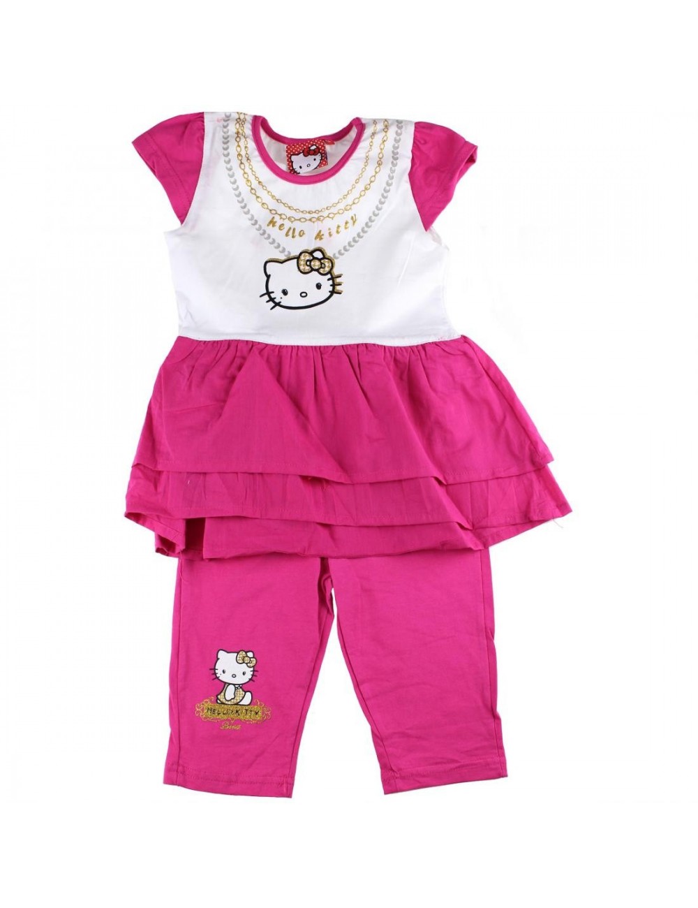 Set haine vara: Bluza tunica si colanti 2 - 8 ani Hello Kitty -fucsia