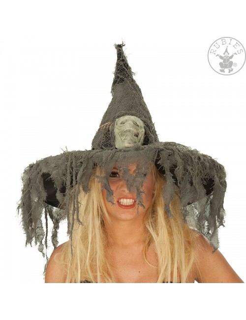 Pălărie de vrăjitoare, cu craniu și mâini scheletice